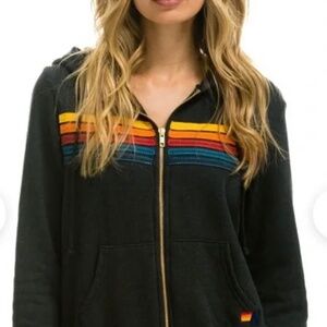 Aviator Nation Black Classic 5 Stripe Hoodie Small